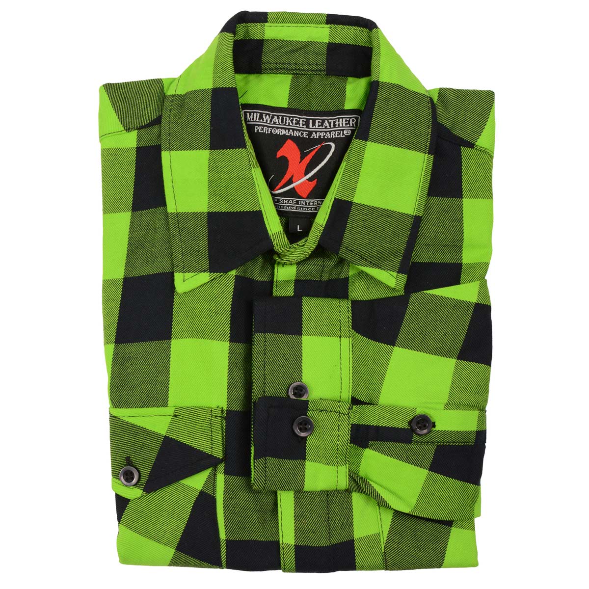 Milwaukee Leather Men's Flannel Plaid Shirt Green and White Long Sleeve  Cotton Button Down Shirt MNG11636