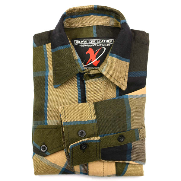 NexGen MNG11639 Men's Beige with Black and Blue Long Sleeve Cotton Flannel Shirt