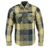 Milwaukee Leather Men's Flannel Plaid Shirt Beige with Black and Blue Long Sleeve Cotton Button Down Shirt MNG11639