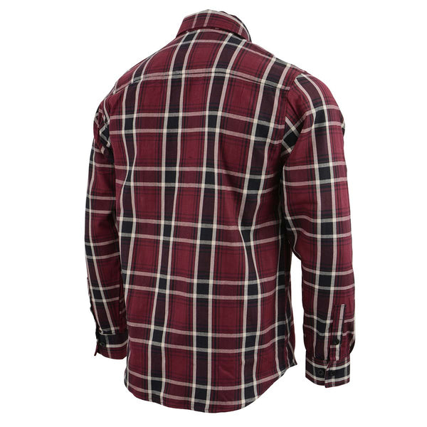 Milwaukee Leather Men's Flannel Plaid Shirt Maroon Black and White Long Sleeve Cotton Button Down Shirt MNG11640