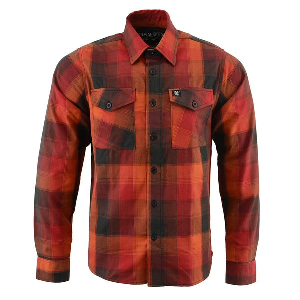 NexGen MNG11641 Men's Orange with Red and Black Long Sleeve Cotton Flannel Shirt
