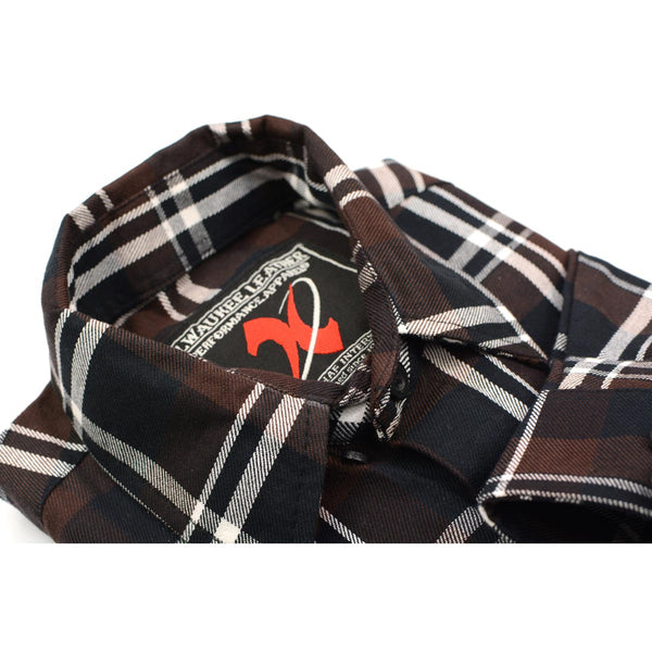 Milwaukee Leather Men's Flannel Plaid Shirt Brown Black and White Long Sleeve Cotton Button Down Shirt MNG11643
