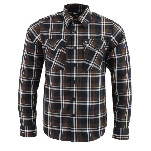 NexGen MNG11643 Men's Brown and Black with White Long Sleeve Cotton Flannel Shirt