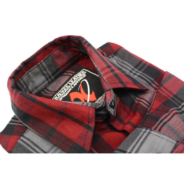 Milwaukee Leather MNG11652 Men's Black Grey and Red Long Sleeve Cotton Flannel Shirt