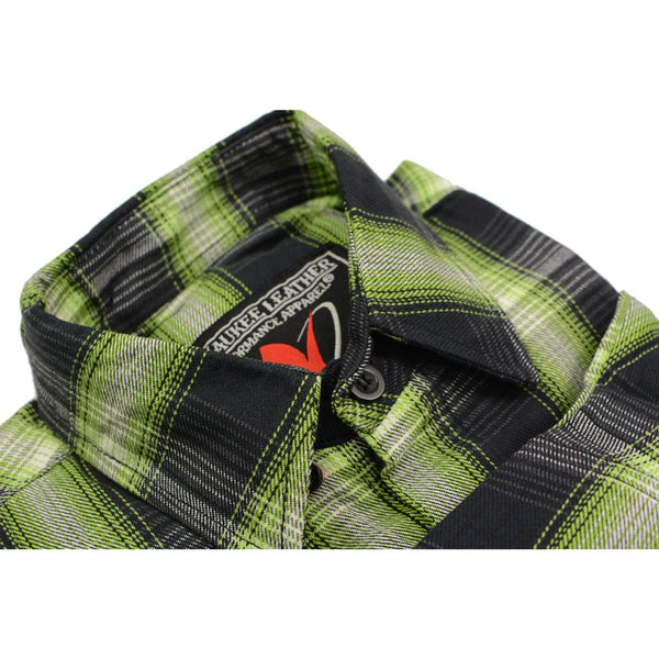Milwaukee Leather MNG11657 Men's Black and Green with White Long Sleeve Cotton Flannel Shirt