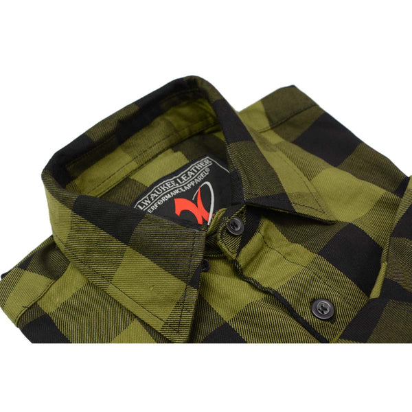 Milwaukee Leather MNG11668 Men's Black and Green Long Sleeve Cotton Flannel Shirt