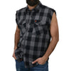 Milwaukee Leather MNG11689 Men’s Classic Black and Grey Button-Down Flannel Cut Off Frayed Sleeveless Casual Shirt
