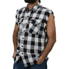 Milwaukee Leather MNG11690 Men’s Classic Black and White Button-Down Flannel Cut Off Frayed Sleeveless Casual Shirt