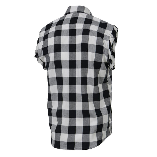 Milwaukee Leather MNG11690 Men’s Classic Black and White Button-Down Flannel Cut Off Frayed Sleeveless Casual Shirt