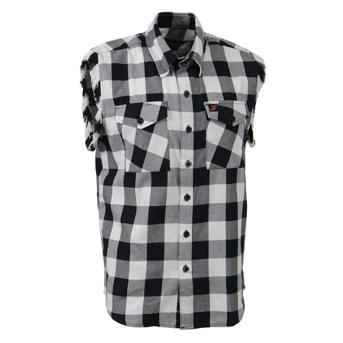 Milwaukee Leather MNG11690 Men’s Classic Black and White Button-Down Flannel Cut Off Frayed Sleeveless Casual Shirt