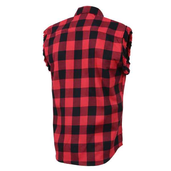 Milwaukee Leather MNG11692 Men’s Classic Black and Red Button-Down Flannel Cut Off Frayed Sleeveless Casual Shirt