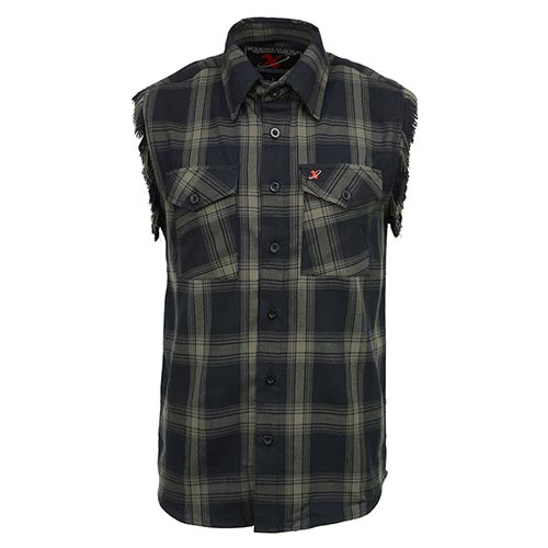 Milwaukee Leather MNG11695 Men’s Classic Black and Dark Grey Button-Down Flannel Cut Off Frayed Sleeveless Casual Shirt