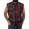 Milwaukee Leather MNG11696 Men’s Classic Black and Grey with Red Button-Down Flannel Cut Off Frayed Sleeveless Casual Shirt