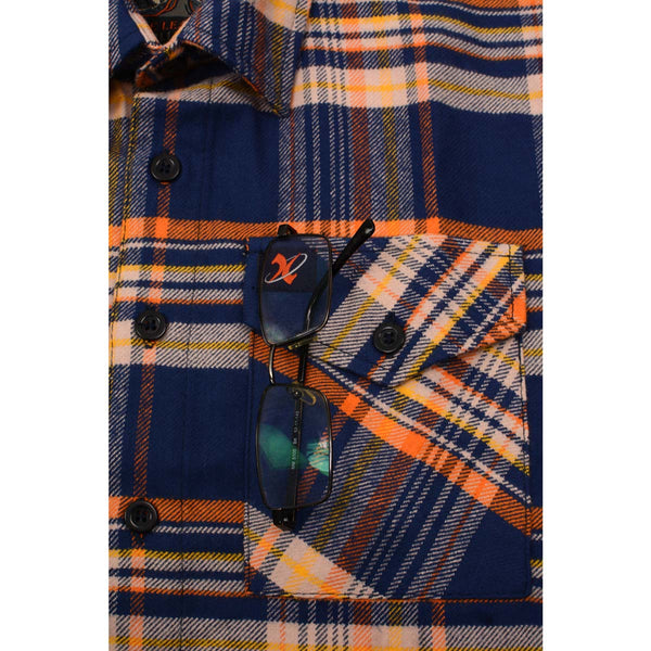 Milwaukee Leather MNG11700 | Men's 'The Wolfman' Blue/Orange Long Sleeve 10.5-Oz Heavy-Duty Cotton Flannel Shirt