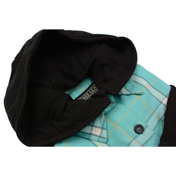 Milwaukee Leather MNG21601 Women's Casual Black and Teal Long Sleeve Cotton Flannel Shirt with Hoodie
