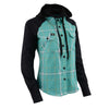 NexGen MNG21601 Women's Casual Black and Teal Long Sleeve Cotton Flannel Shirt with Hoodie