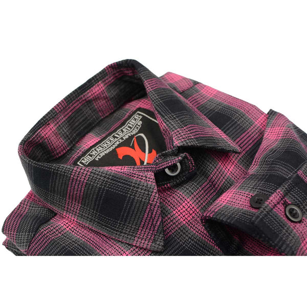 Milwaukee Leather MNG21604 Women's Casual Black with Pink Long Sleeve Casual Cotton Flannel Shirt
