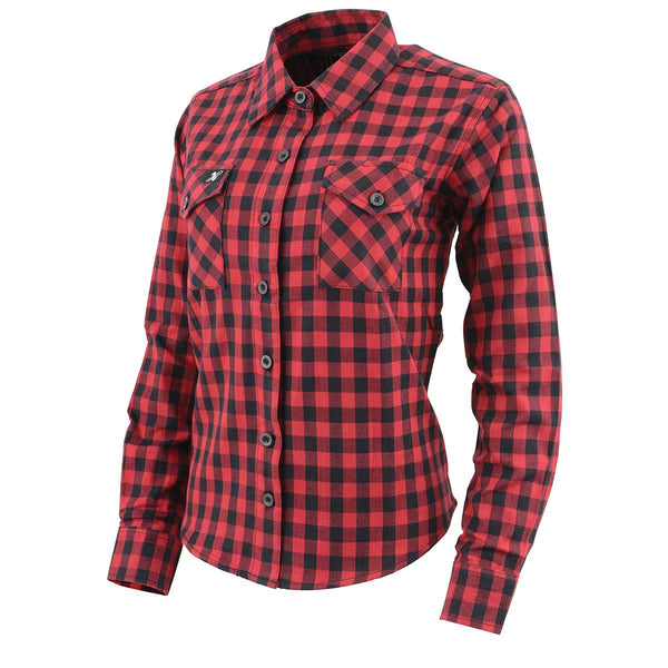 Milwaukee Leather MNG21609 Women's Casual Red and Black Long Sleeve Cotton Casual Flannel Shirt