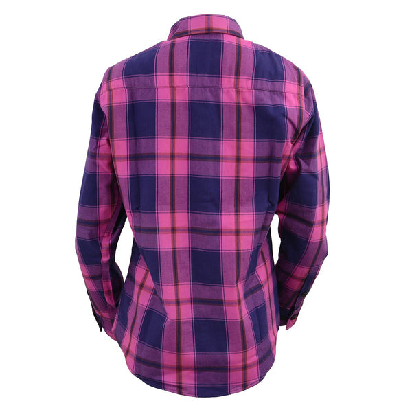 Milwaukee Leather MNG21610 Women's Pink, Blue and Maroon Long Sleeve Cotton Flannel Shirt