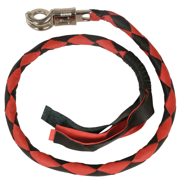Milwaukee Leather 36'' Genuine Leather Whip - Black and Red Get Back Whip for Handlebar - Biker Whip - MP7900