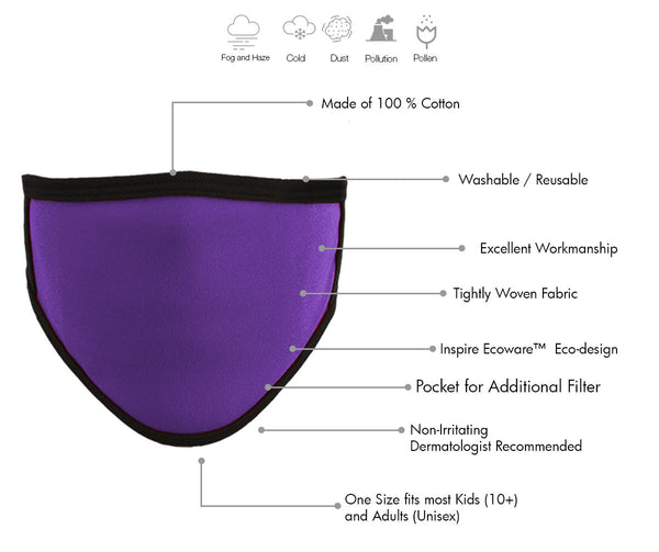 Milwaukee Leather MP7924FM Ladies 'Black and Purple' 100 % Cotton Protective Face Mask with Optional Filter Pocket