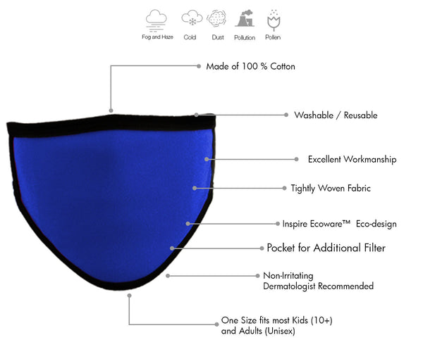 Milwaukee Leather MP7924FM 'Royal Blue' 100 % Cotton Protective Face Mask with Optional Filter Pocket