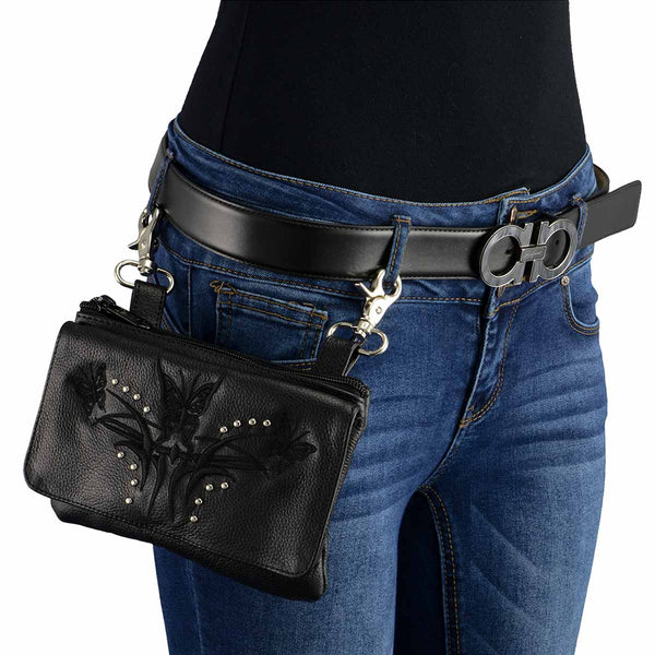 Milwaukee Leather MP8851 Women's Black Leather Multi Pocket Belt Bag
