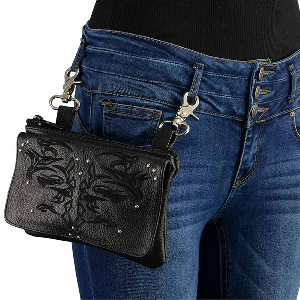 Milwaukee Leather MP8852 Women's Black Leather Multi Pocket Belt Bag