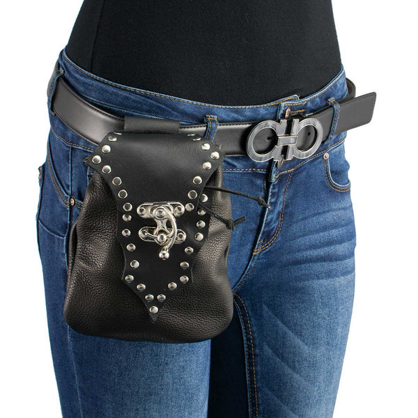 Milwaukee Leather MP8856 Women's 'Studded' Black Leather Drop Set Belt Bag