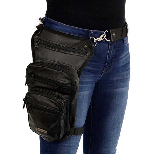 Milwaukee Leather MP8895 Conceal an Carry Black Leather Thigh Bag with Waist Belt