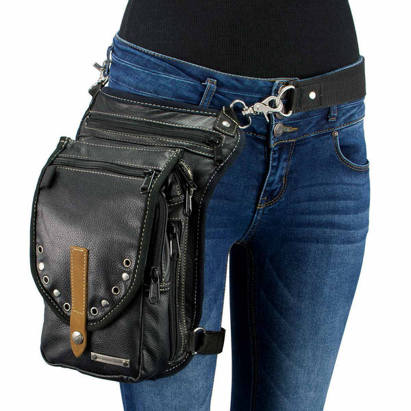Milwaukee Leather MP8899 Black Conceal and Carry Leather Thigh Bag with Waist Belt