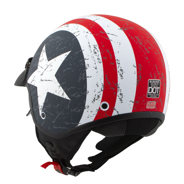 Milwaukee Helmets MPH9701DOT 'Maverick' 3/4 Open Face Stars and Stripes Motorcycle Helmet for Men and Women Biker