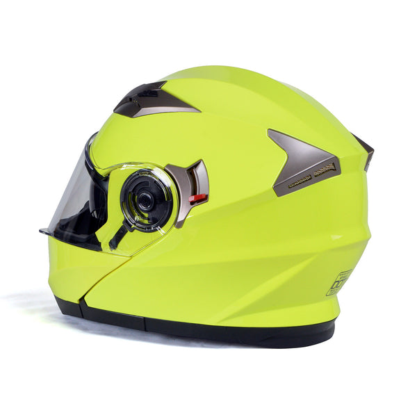 Milwaukee Helmets MPH9809DOT 'Ionized' Neon Yellow Advanced Motorcycle Modular Helmet for Men and Women Biker w/ Drop Down Visor