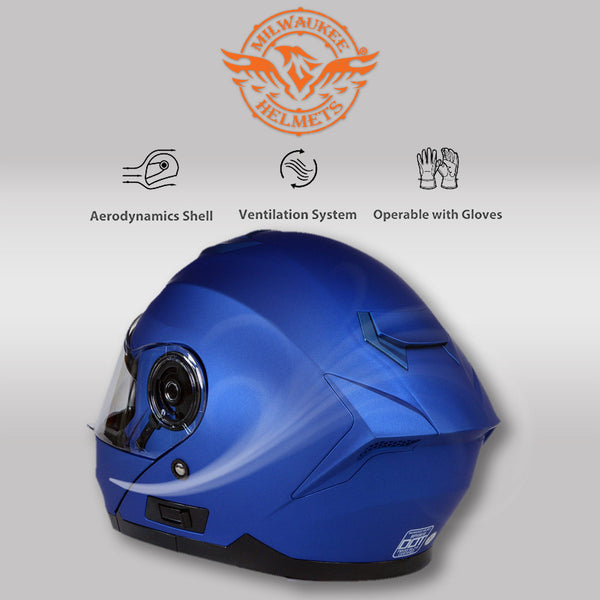 Milwaukee Helmets MPH9818DOT Breeze Blue Advanced Motorcycle Modular Helmet Biker w/ Drop Down Visor