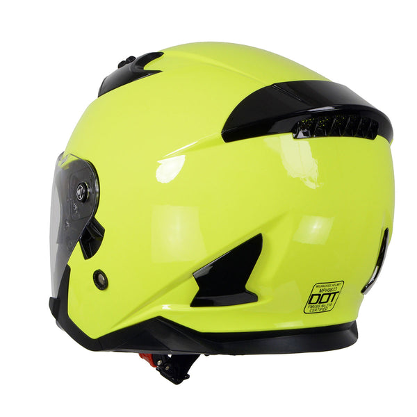 Milwaukee Helmets MPH9823DOT Shift Open Face 3/4 Neon Yellow Helmet Biker w/ Drop Down Visor