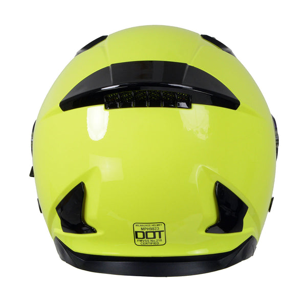 Milwaukee Helmets MPH9823DOT Shift Open Face 3/4 Neon Yellow Helmet Biker w/ Drop Down Visor