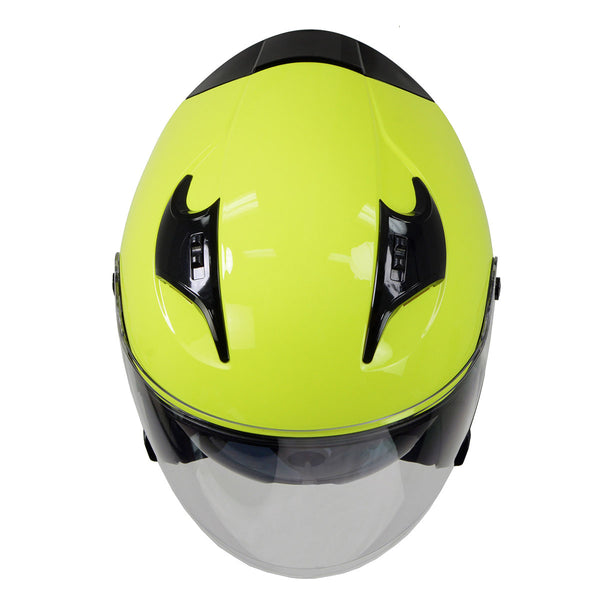 Milwaukee Helmets MPH9823DOT Shift Open Face 3/4 Neon Yellow Helmet Biker w/ Drop Down Visor