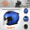 Milwaukee Helmets MPH9823DOT 'Shift' Open Face 3/4 Blue Helmet for Men and Women Biker with Drop Down Tinted Visor