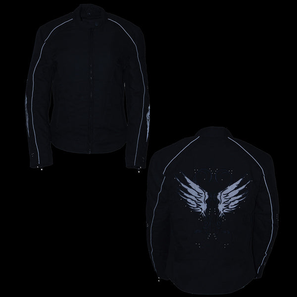 Milwaukee Leather MPL1954 Women's 'Studded Wings' Black Textile Moto Jacket