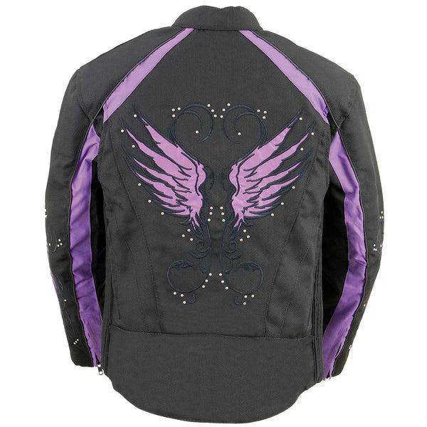 Milwaukee Leather MPL1954 Women's 'Studded Wings' Black and Purple Textile Moto Jacket