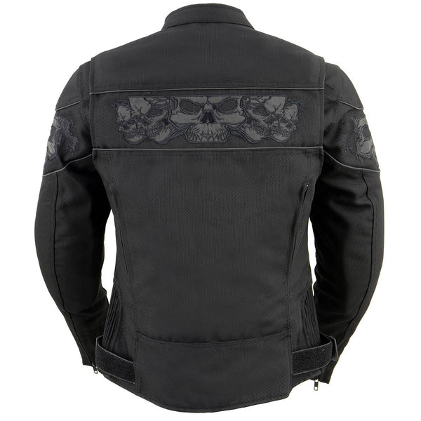 Milwaukee Leather MPL2730 Women's Black Crossover Textile Scooter Jacket with Reflective Skulls