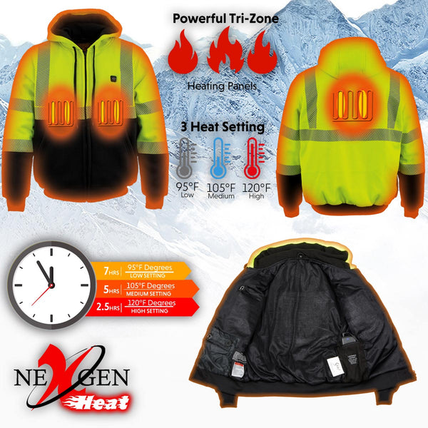 Nexgen Heat MPL2773SET Women's Heated Hoodie High-Viz Reflective - Zipper Front Sweatshirt Jacket w/ Battery Pack