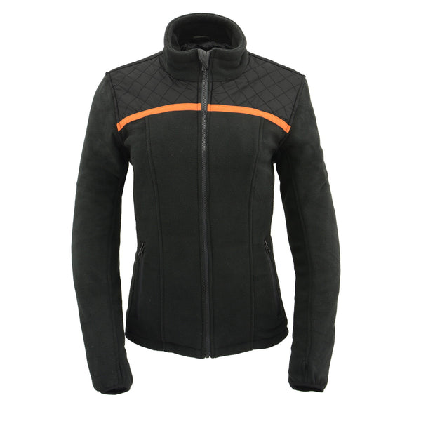 Milwaukee Leather MPL2783 Women's Black Micro Fleece Zipper Front Jacket with Orange Stripe