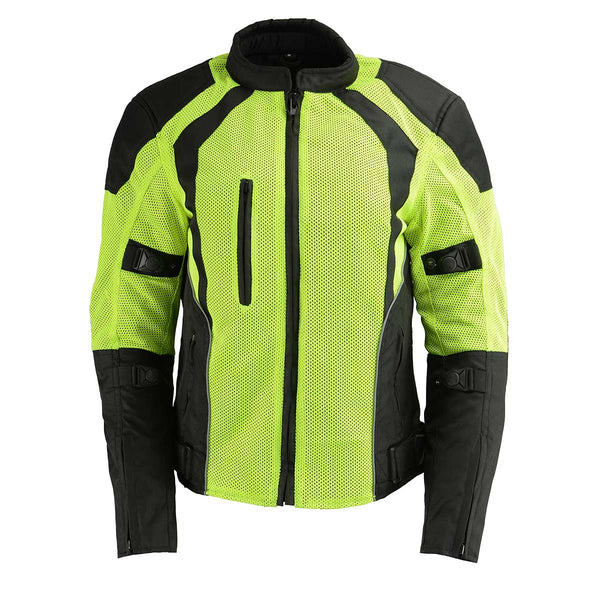 Milwaukee Leather MPL2793 High Vis Green with Black Armored Textile Motorcycle Jacket for Women - All Season Mesh Jacket