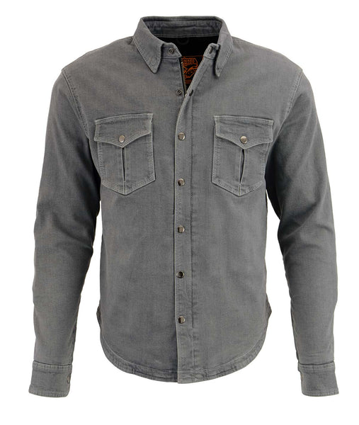 Milwaukee Leather MPM1621 Men's Grey Flannel Biker Shirt with CE Approved Armor - Reinforced w/ Aramid Fibers