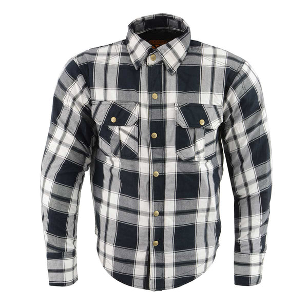 Milwaukee Leather MPM1644 Men's Plaid Flannel Biker Shirt with CE Approved Armor - Reinforced w/ Aramid Fiber