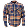 Milwaukee Leather MPM1656 Blue and Orange Flannel Biker Shirt for Men with CE Armor - Reinforced w/ Aramid Fiber