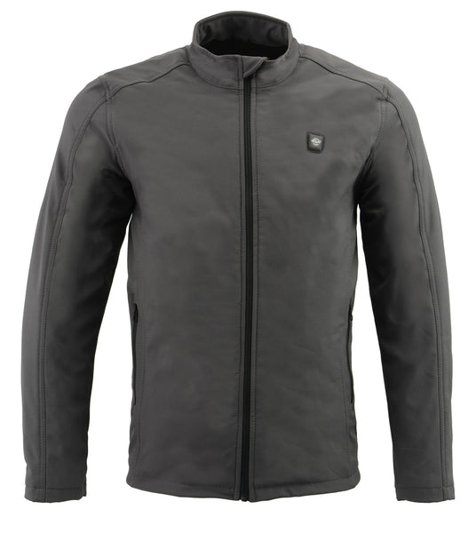 Nexgen Heat MPM1762SET Men’s Soft Shell Heated Jacket - Grey Standup Collar Jacket for Winter with Battery Pack