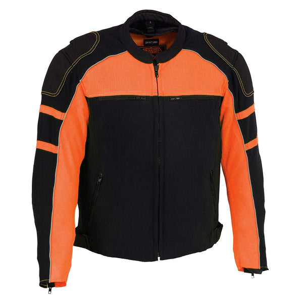 Milwaukee Leather MPM1791 Men's Black and Orange Textile Armored Motorcycle Riding Jacket