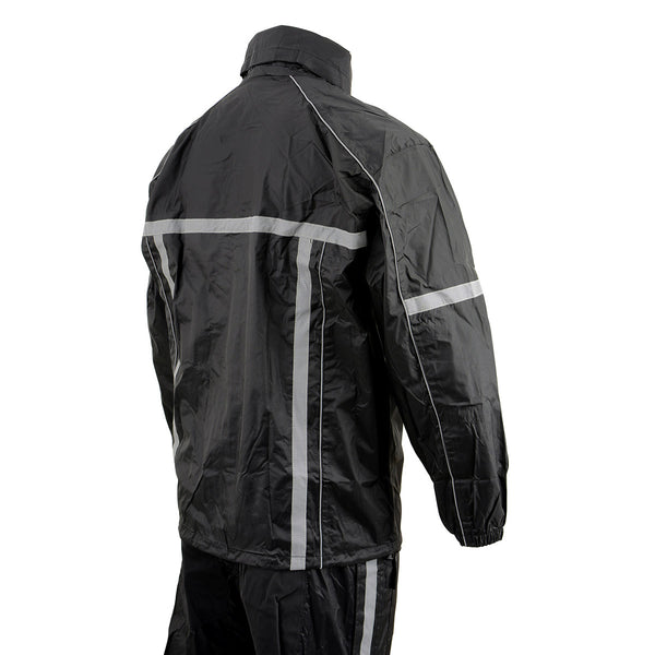 Milwaukee Leather MPM9510 Men's Black Water-Resistant Motorcycle Rain Suit with Hi Vis Reflective Tape